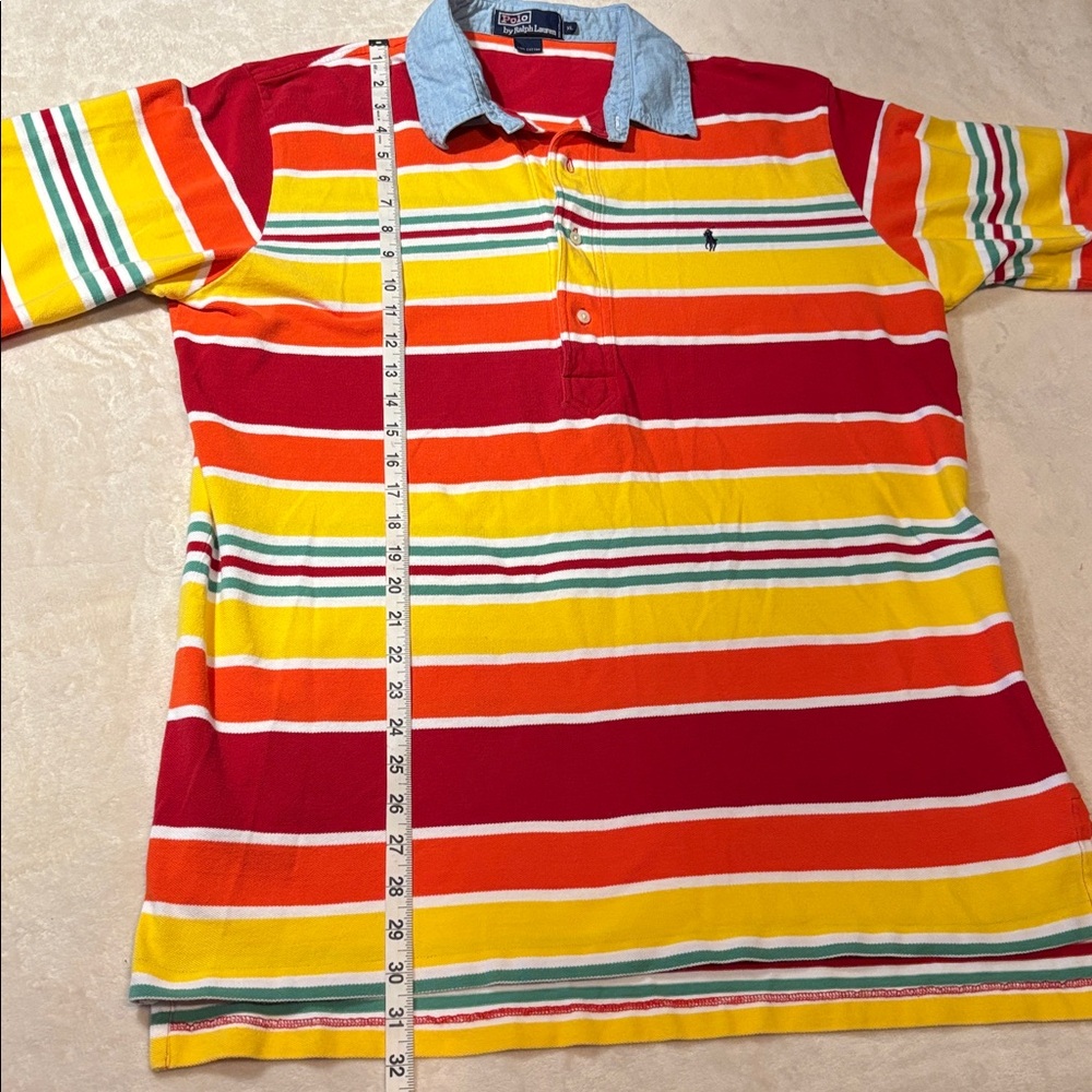 Polo Ralph Lauren red stripe rugby polo blue collar XL preppy vintage Y2K cotton - Picture 5 of 9